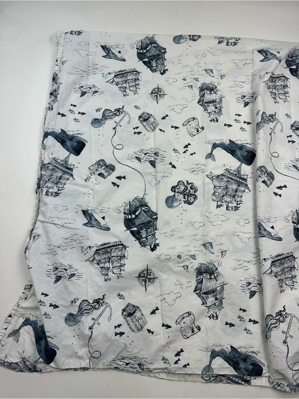 Pottery Barn Kids Wilder Ship Flat Sheet Ships Sharks Twin Cotton